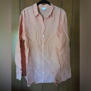 Love Linen J Jill Orange/White Striped SZ M Tall Button Down NWOTS